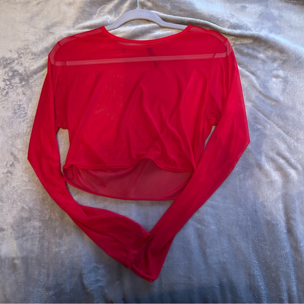 red mesh cropped long sleeve